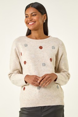 Roman Ivory Sequin Poka Dot Knit Jumper