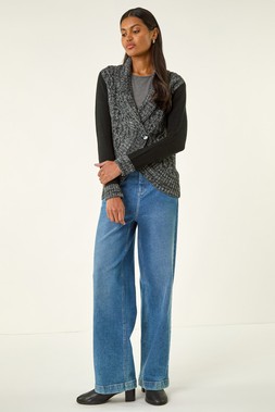 Roman Charcoal Textured Knit Wrap Cardigan