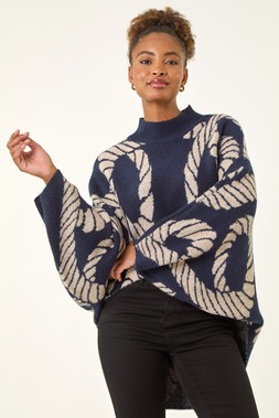 Roman Navy Abstract Line Knit Jumper