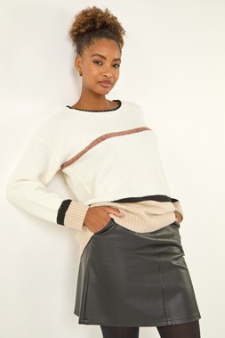 Roman Ivory Colour Block Stripe Knit Jumper