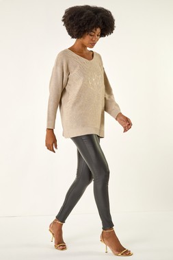 Roman Beige Foil Print Soft Knit Jumper