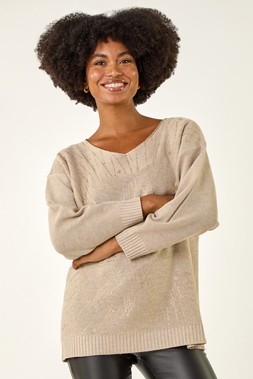 Roman Beige Foil Print Soft Knit Jumper