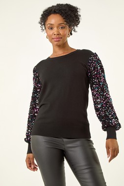 Roman Petite Black Contrast Sparkly Knit Jumper