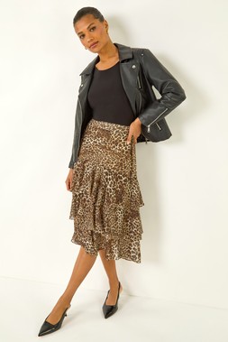 Roman Natural Animal Print Ruffled Skirt