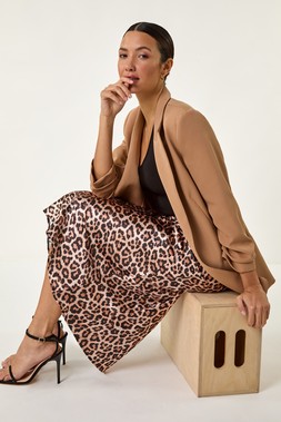 Roman Natural Woven Animal Print Satin Skirt