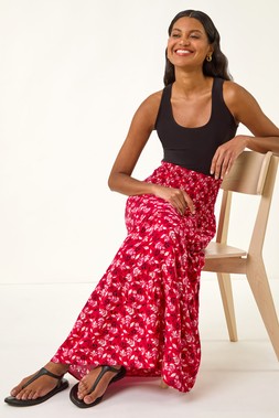 Roman Red Abstract Print Shirred Multiway Skirt