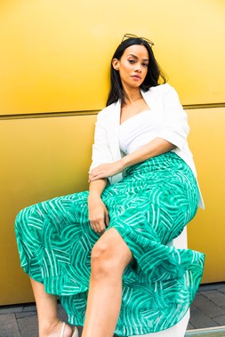 Roman Dusk Green Marked Ruffle Midi Skirt