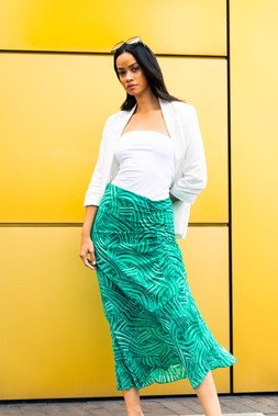 Roman Dusk Green Marked Ruffle Midi Skirt