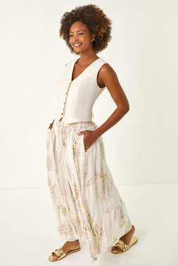 Roman Ivory Crinkle Shimmer Paisley Skirt