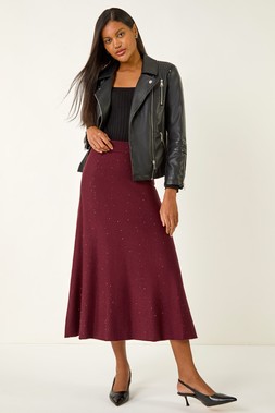 Roman Bordeaux Shimmer Knitted Midi Skirt