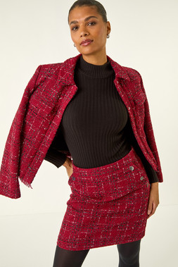 Wine Check Boucle A-Line Skirt