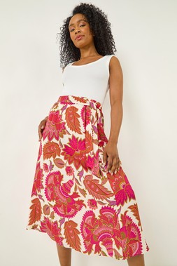 Roman Petite Paisley Woven Midi Skirt