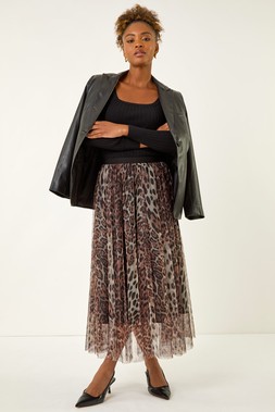 Roman Chocolate Animal Print Mesh Layered Skirt