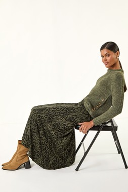 Roman Abstract Diamond Print Midi Skirt