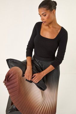 Roman Mocha Ombre Pleated Stretch Skirt