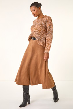 Roman Rust Belted Faux Suede Midi Skirt