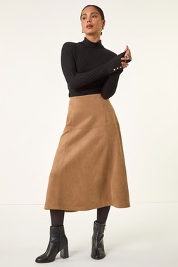 Roman Petite Tan Faux Suede A-Line Skirt