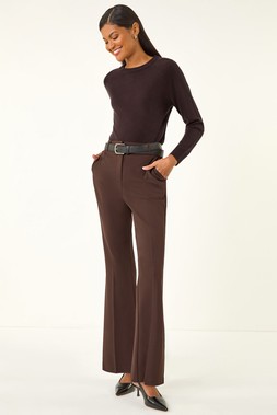 Roman Dark Brown Bootcut Leg Stretch Trousers