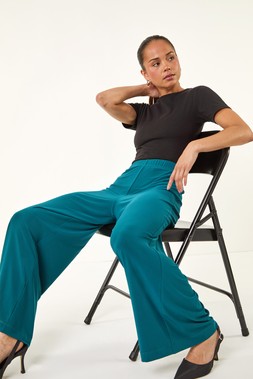 Roman Petite Teal Wide Leg Stretch Trouser