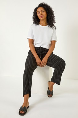 Roman Petite Black Stripe Linen Trousers