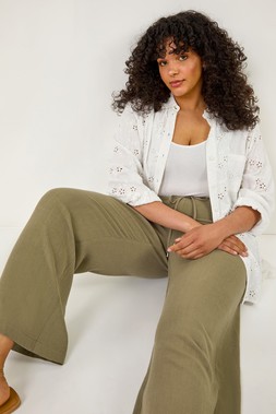 Roman Khaki Curve Linen Mix Trousers
