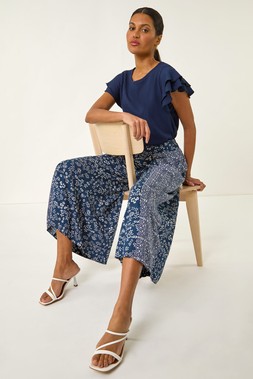Roman Floral Print Wide Leg Culottes