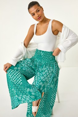 Roman Swirl Print Palazzo Wide Leg Trouser