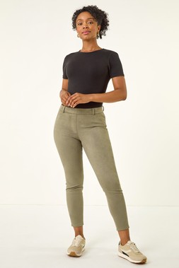 Roman Petite Khaki Faux Suede Stretch Jeggings