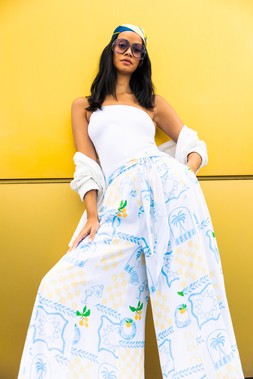 Roman Dusk White Citrus Wide Leg Trouser