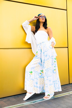Roman Dusk White Citrus Wide Leg Trouser