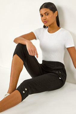 Roman Black Zip Detail Bengaline Crop Trousers