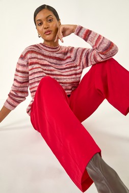 Red Deep Waistband Wide Leg Belted Trouser