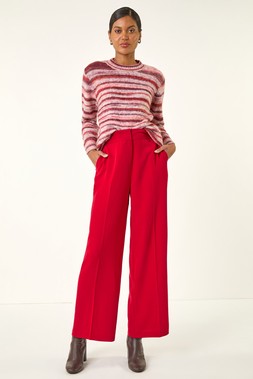Red Deep Waistband Wide Leg Belted Trouser