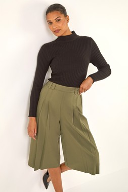 Roman Olive Pleat Front Stretch Culottes