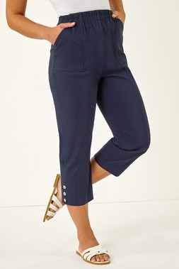 Roman Petite Navy Bengaline Cropped Stretch Trouser