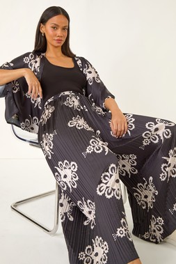 Roman Dusk Black Floral Pleated Trouser