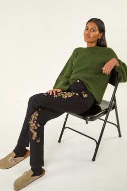 Roman Floral Embroidered Stretch Jeans
