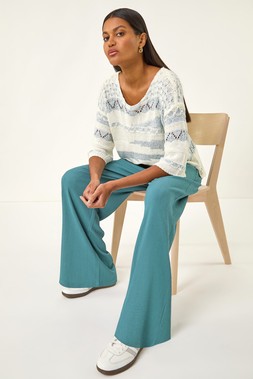 Roman Denim Crinkle Texture Tie Front Trouser