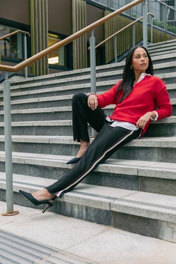 Roman Petite Black Side Stripe Stretch Trouser