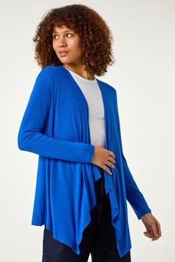 Roman Royal Blue Waterfall Front Jersey Knit Cardigan