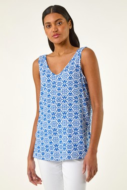 Roman Tile Print Cami Stretch Top