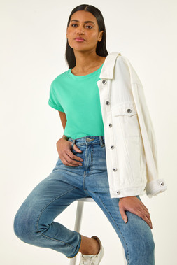 Roman Aqua Plain Stretch Cotton Jersey T-Shirt