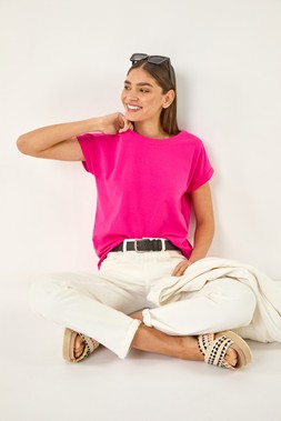 Roman Pink Plain Stretch Cotton Jersey T-Shirt
