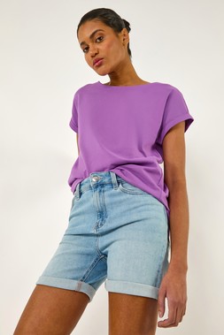 Roman Purple Plain Stretch Cotton Jersey T-Shirt