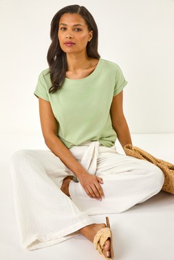 Roman Sage Plain Stretch Cotton Jersey T-Shirt