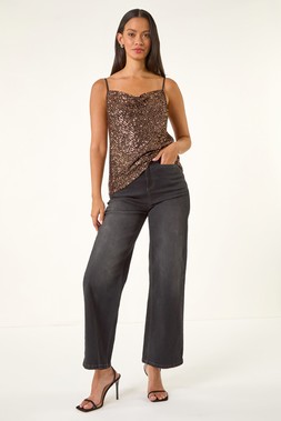 Roman Dusk Bronze Cowl Neck Sequin Cami Top