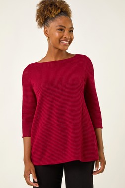 Roman Red Crochet Knit Tunic Stretch Top