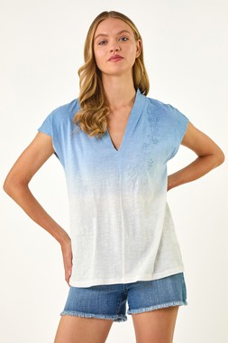Roman Dip Dye Embroidered Top