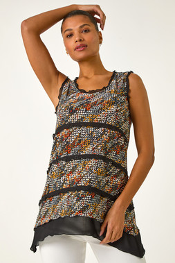 Roman Abstract Prnt Chiffn Trim Vest