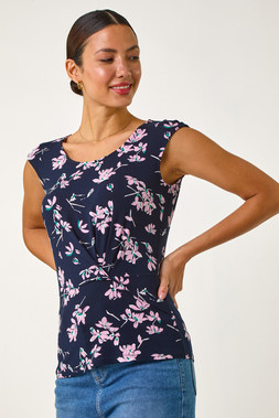 Roman Floral Twist Front Top